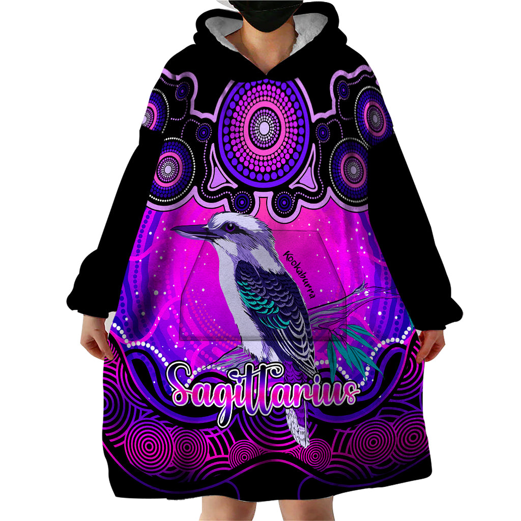 Personalised Australia Sagittarius Kookaburra Zodiac Wearable Blanket Hoodie Auz Astrology Aboriginal - Magenta - Vibe Hoodie Shop