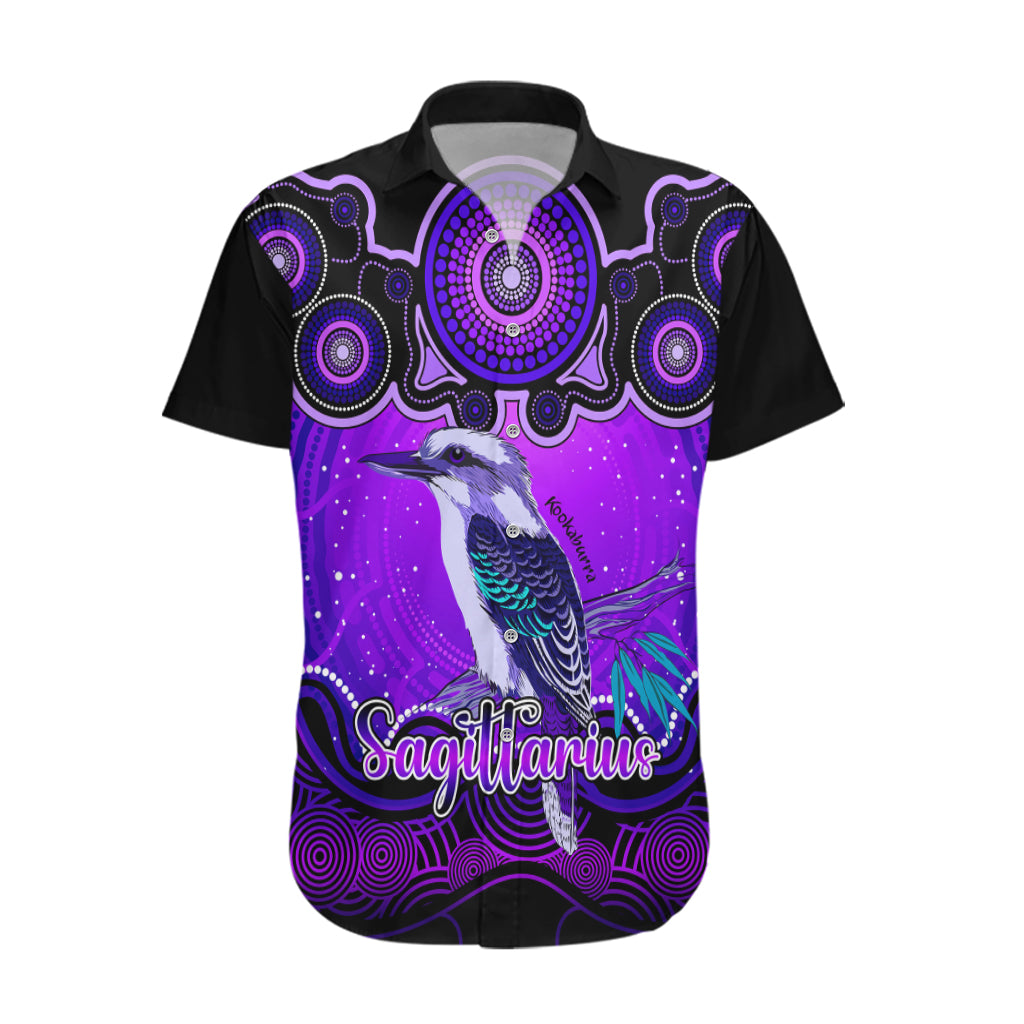 Personalised Australia Sagittarius Kookaburra Zodiac Hawaiian Shirt Auz Astrology Aboriginal - Purple - Vibe Hoodie Shop