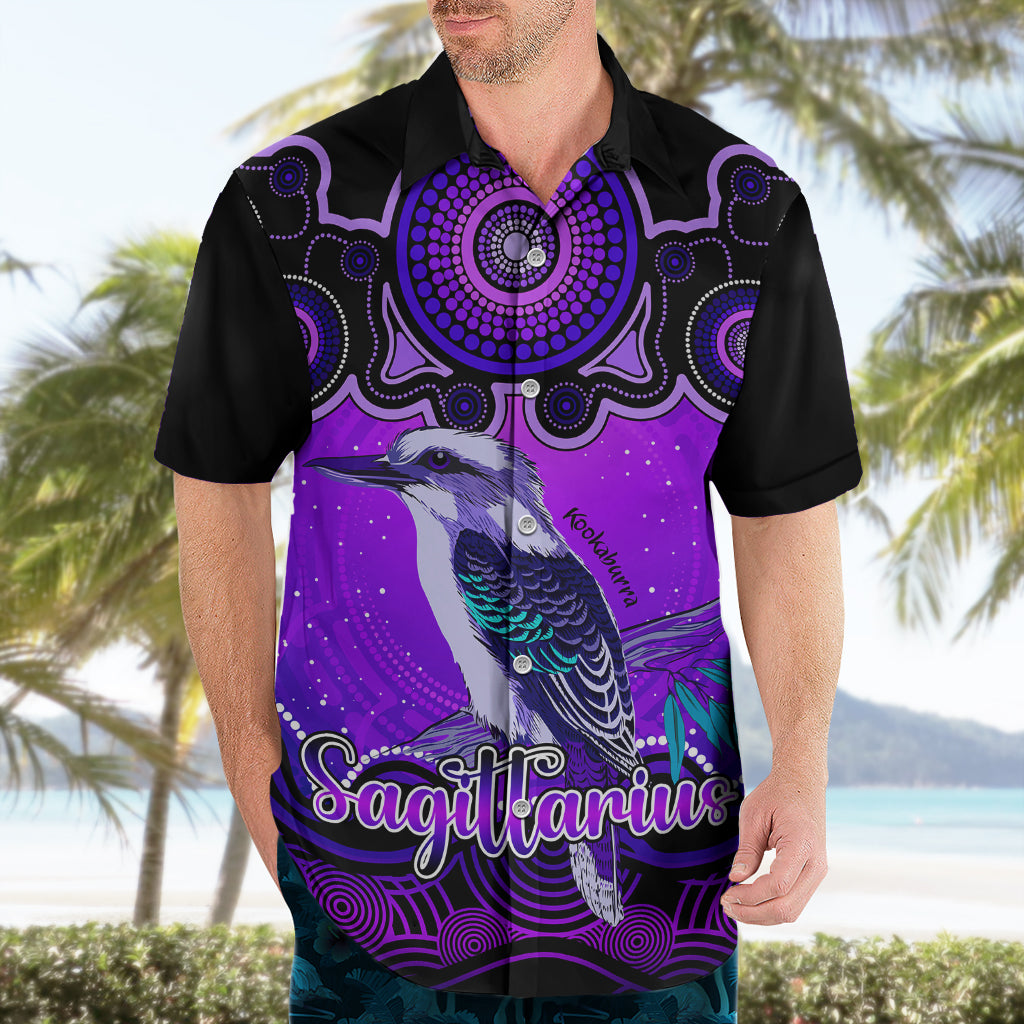 Personalised Australia Sagittarius Kookaburra Zodiac Hawaiian Shirt Auz Astrology Aboriginal - Purple - Vibe Hoodie Shop