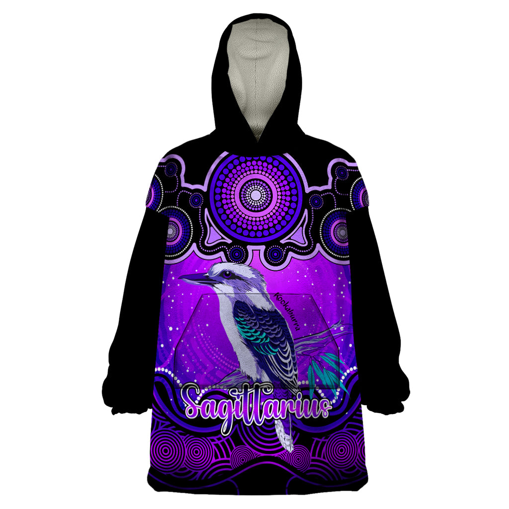 Personalised Australia Sagittarius Kookaburra Zodiac Wearable Blanket Hoodie Auz Astrology Aboriginal - Purple - Vibe Hoodie Shop