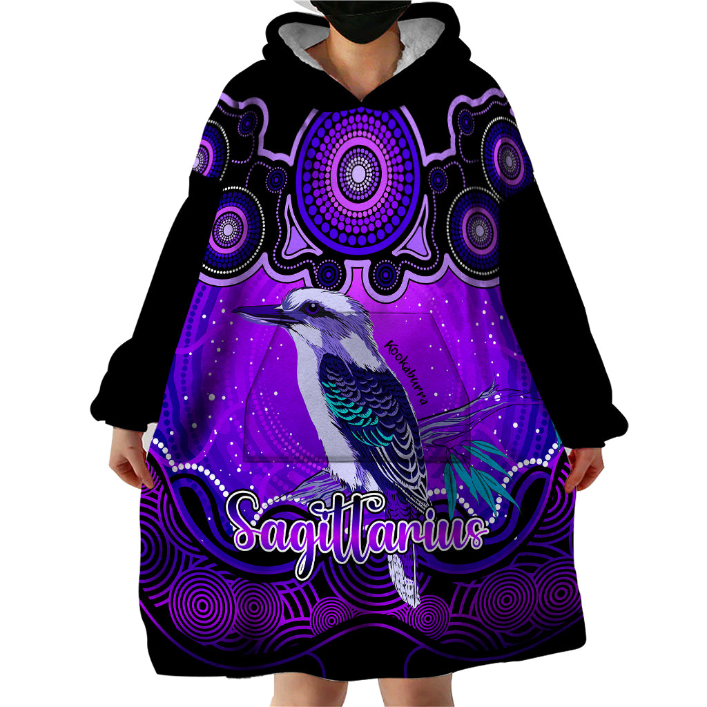 Personalised Australia Sagittarius Kookaburra Zodiac Wearable Blanket Hoodie Auz Astrology Aboriginal - Purple - Vibe Hoodie Shop