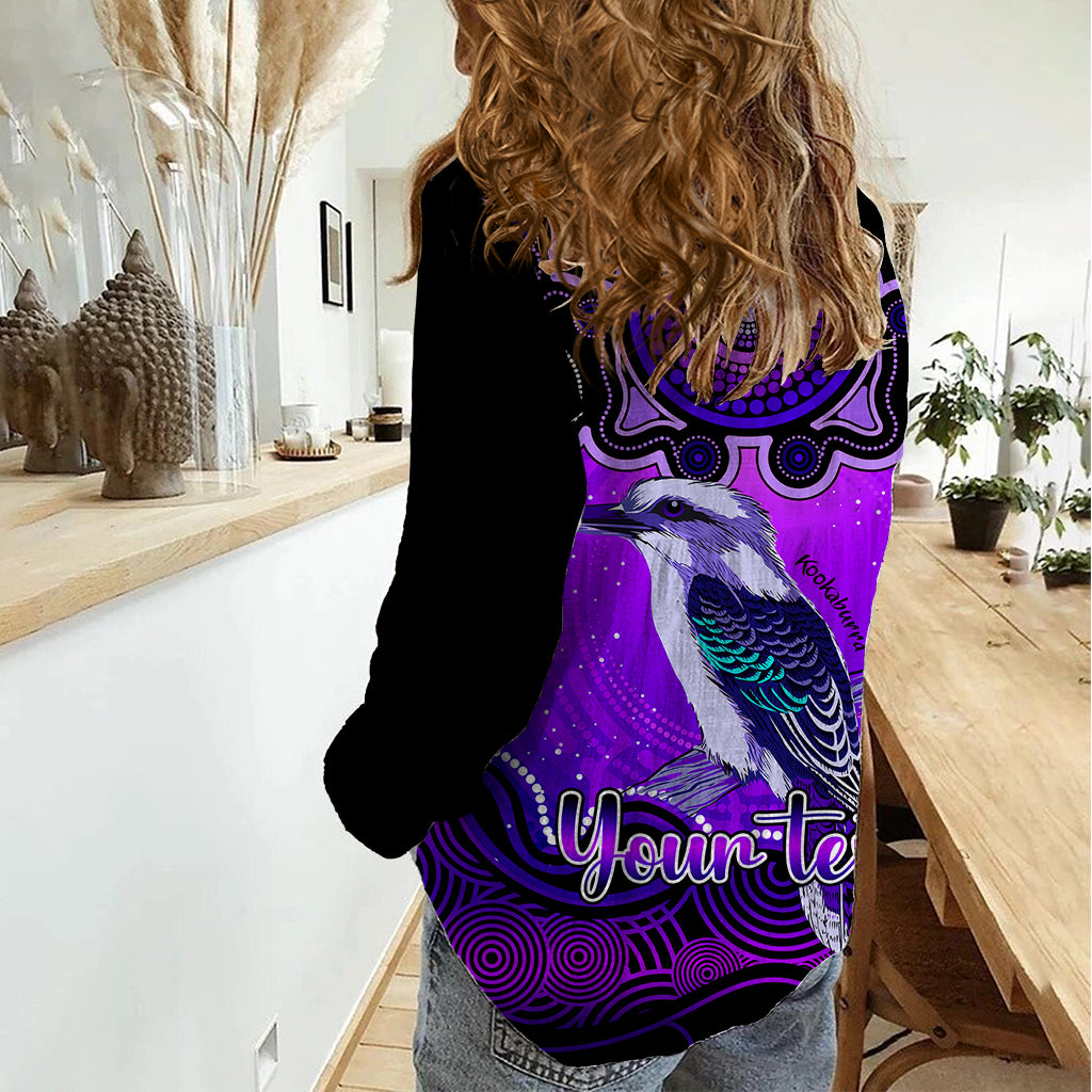 Personalised Australia Sagittarius Kookaburra Zodiac Women Casual Shirt Auz Astrology Aboriginal - Purple - Vibe Hoodie Shop