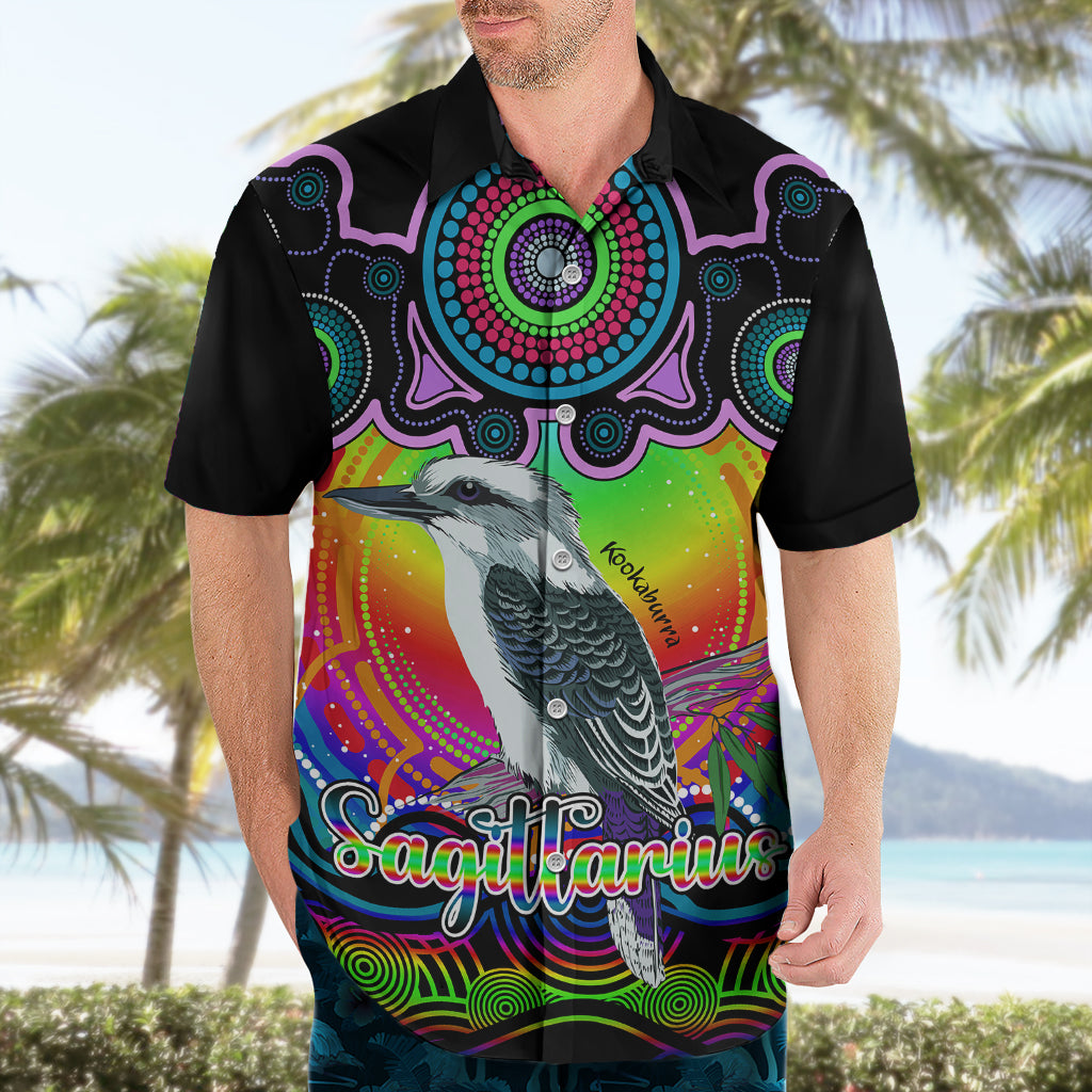 Personalised Australia Sagittarius Kookaburra Zodiac Hawaiian Shirt Auz Astrology Aboriginal - Rainbow - Vibe Hoodie Shop
