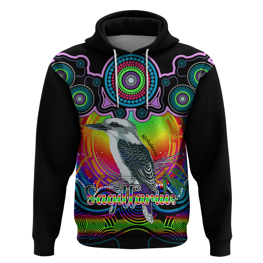 Personalised Australia Sagittarius Kookaburra Zodiac Hoodie Auz Astrology Aboriginal - Rainbow LT9 - Vibe Hoodie Shop