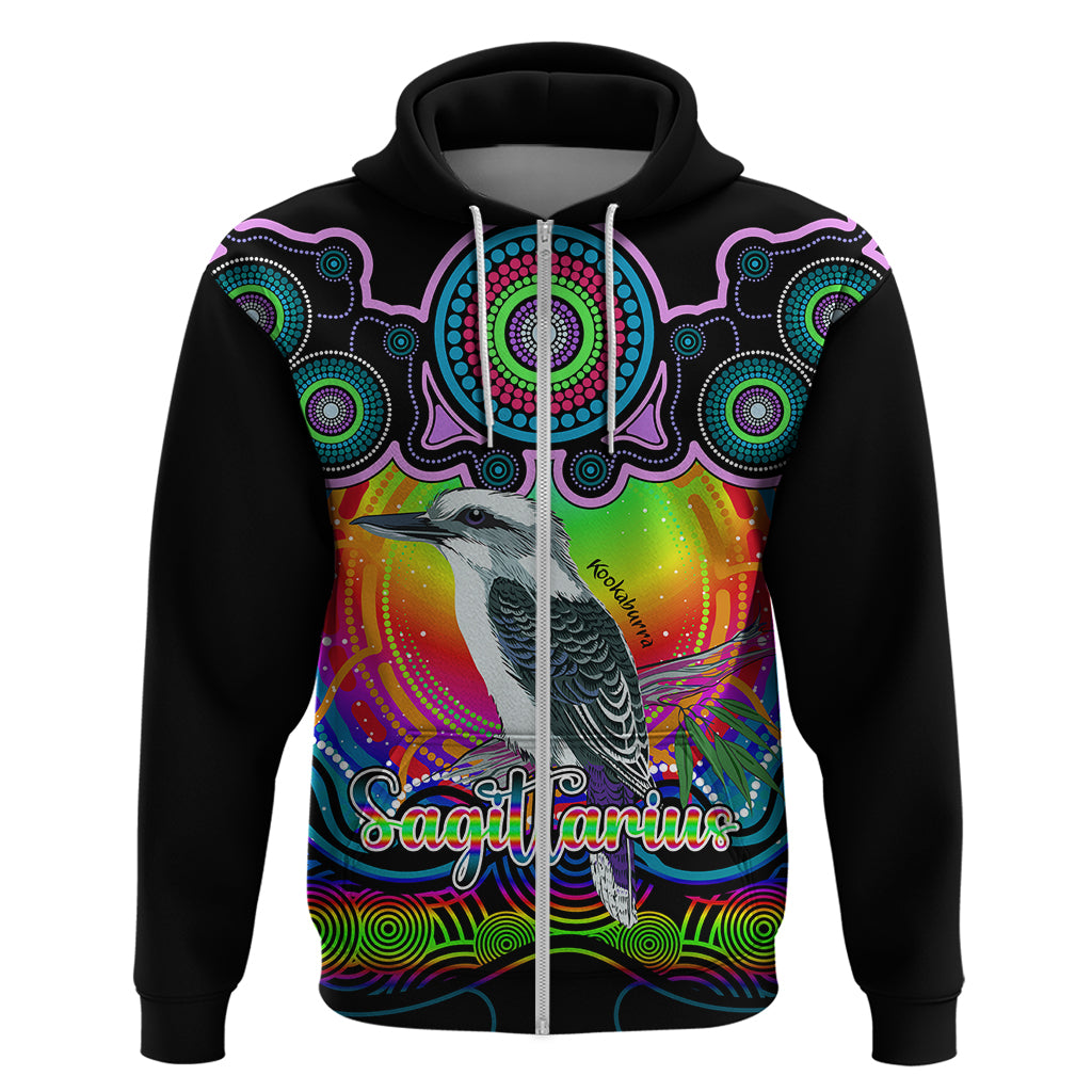 Personalised Australia Sagittarius Kookaburra Zodiac Hoodie Auz Astrology Aboriginal - Rainbow LT9 - Vibe Hoodie Shop
