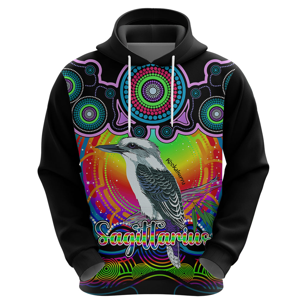 Personalised Australia Sagittarius Kookaburra Zodiac Hoodie Auz Astrology Aboriginal - Rainbow LT9 - Vibe Hoodie Shop