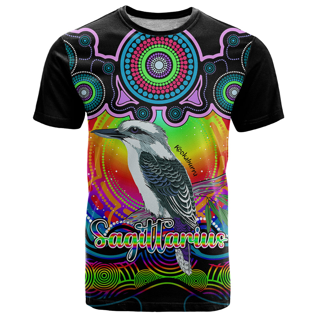 Personalised Australia Sagittarius Kookaburra Zodiac T Shirt Auz Astrology Aboriginal - Rainbow LT9 - Vibe Hoodie Shop