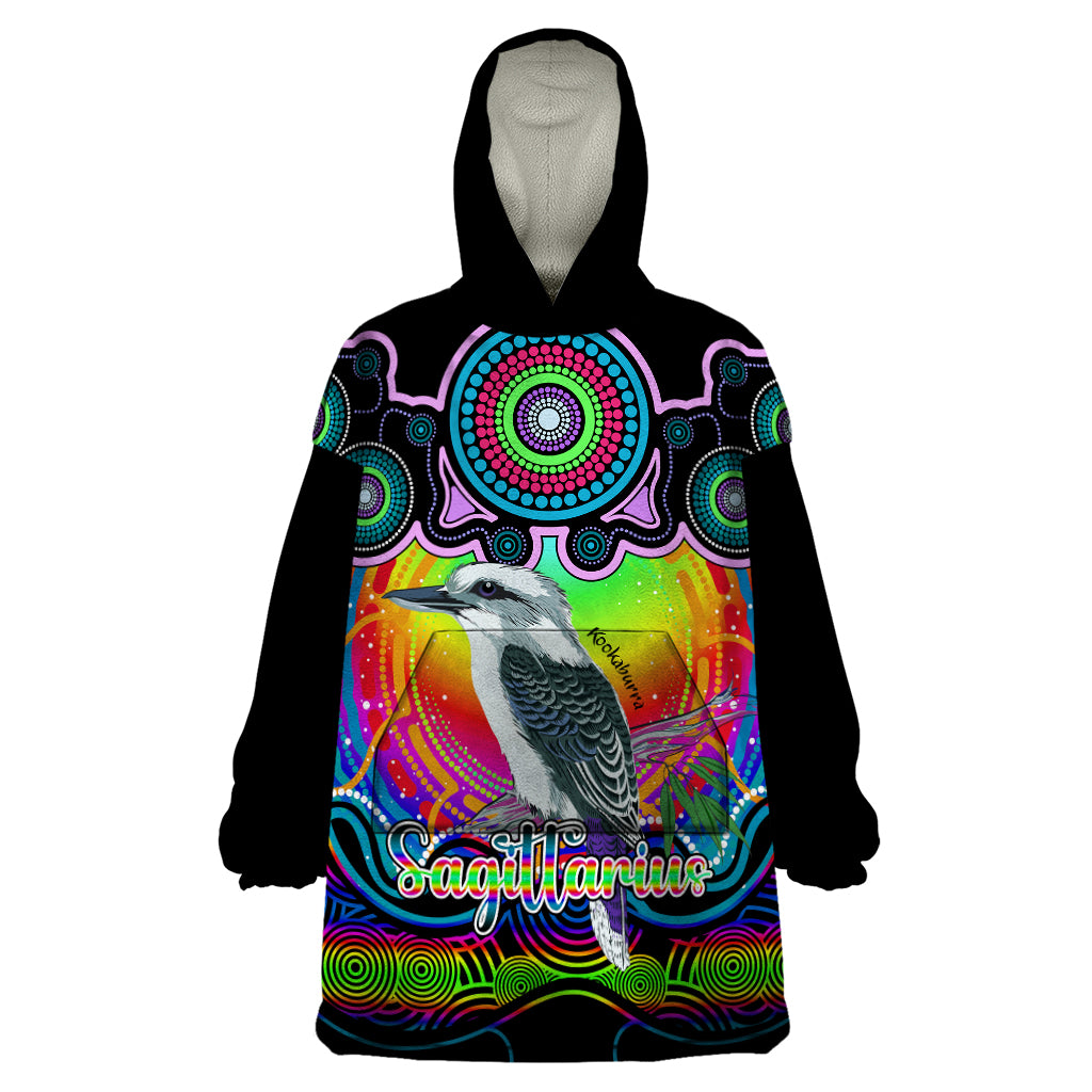 Personalised Australia Sagittarius Kookaburra Zodiac Wearable Blanket Hoodie Auz Astrology Aboriginal - Rainbow - Vibe Hoodie Shop