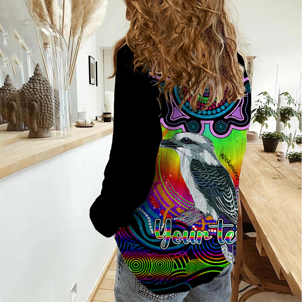 Personalised Australia Sagittarius Kookaburra Zodiac Women Casual Shirt Auz Astrology Aboriginal - Rainbow - Vibe Hoodie Shop