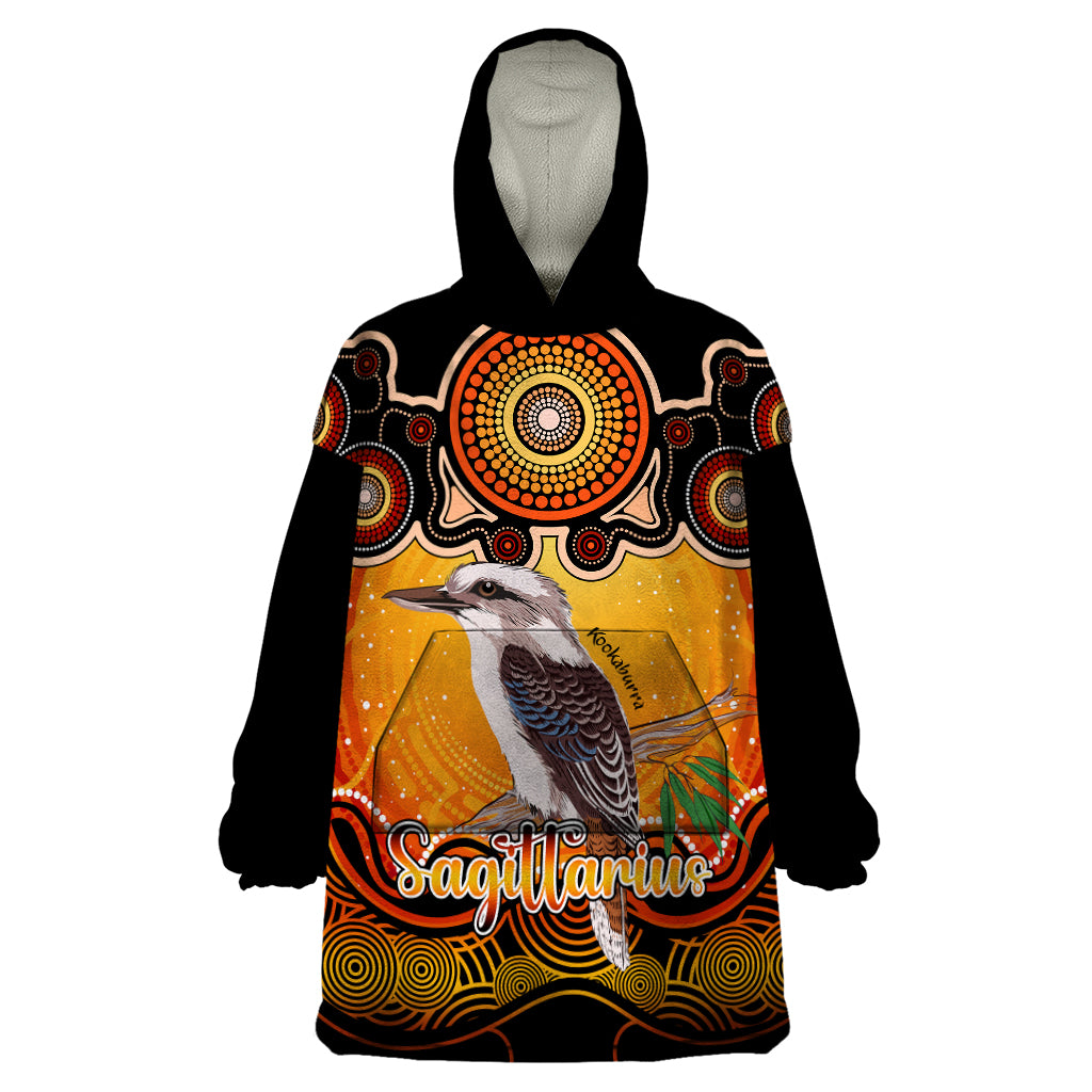 Personalised Australia Sagittarius Kookaburra Zodiac Wearable Blanket Hoodie Auz Astrology Aboriginal - Red - Vibe Hoodie Shop