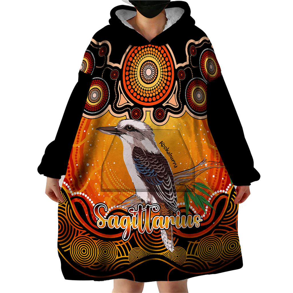 Personalised Australia Sagittarius Kookaburra Zodiac Wearable Blanket Hoodie Auz Astrology Aboriginal - Red - Vibe Hoodie Shop