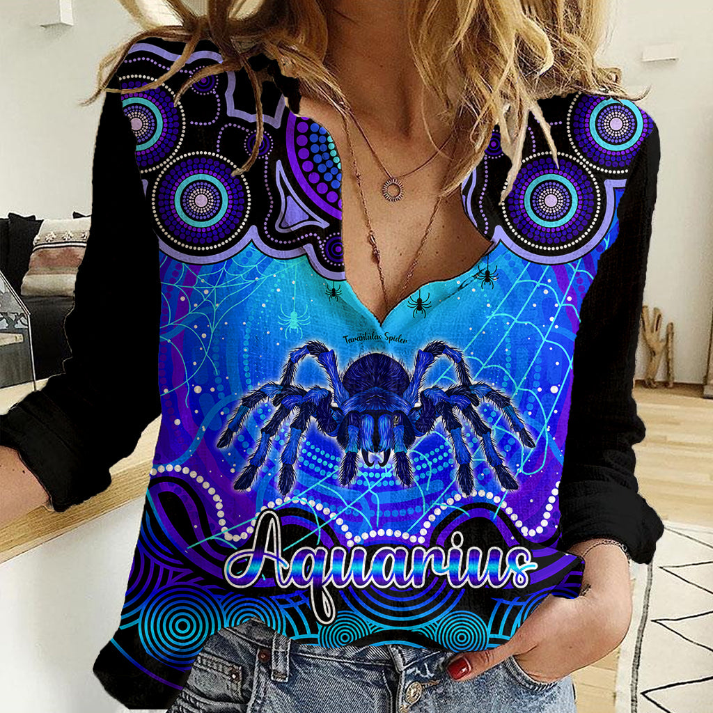 Personalised Australia Scorpio Tarantulas Spider Zodiac Women Casual Shirt Auz Astrology Aboriginal - Blue - Vibe Hoodie Shop