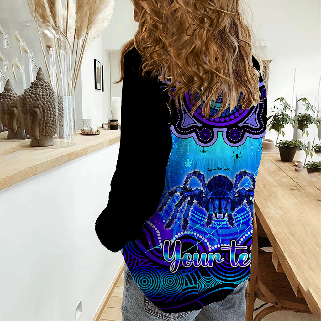 Personalised Australia Scorpio Tarantulas Spider Zodiac Women Casual Shirt Auz Astrology Aboriginal - Blue - Vibe Hoodie Shop
