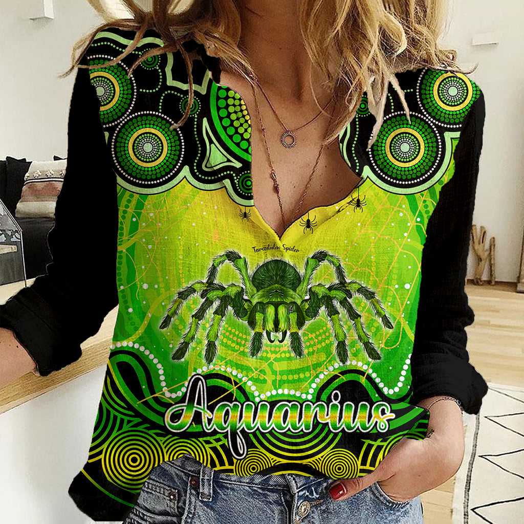 Personalised Australia Scorpio Tarantulas Spider Zodiac Women Casual Shirt Auz Astrology Aboriginal - Green - Vibe Hoodie Shop