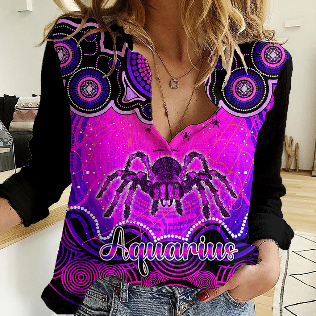 Personalised Australia Scorpio Tarantulas Spider Zodiac Women Casual Shirt Auz Astrology Aboriginal - Magenta - Vibe Hoodie Shop