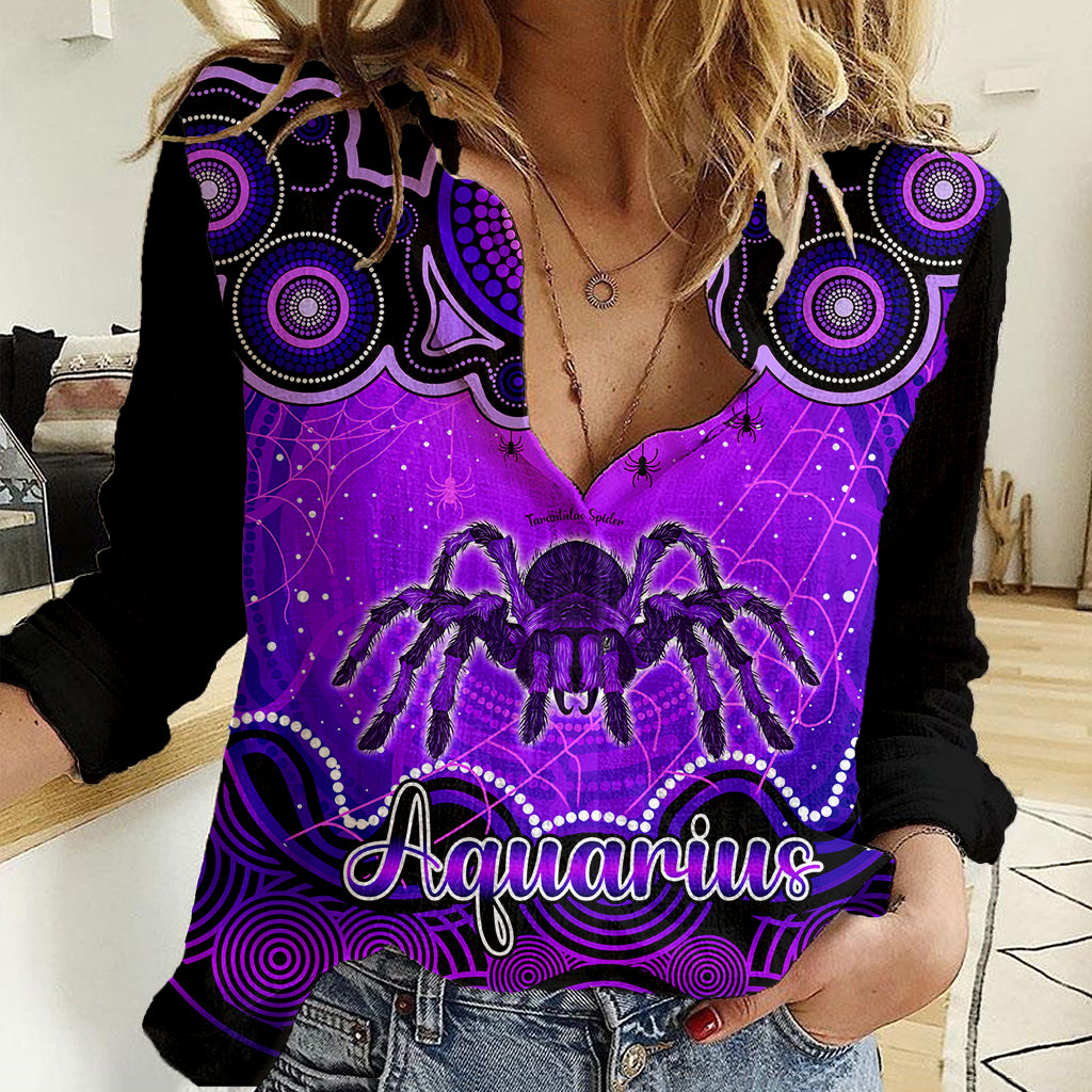 Personalised Australia Scorpio Tarantulas Spider Zodiac Women Casual Shirt Auz Astrology Aboriginal - Purple - Vibe Hoodie Shop
