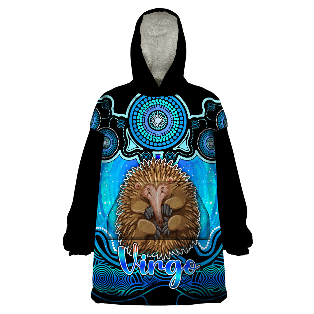 Personalised Australia Virgo Echidna Zodiac Wearable Blanket Hoodie Auz Astrology Aboriginal - Aqua - Vibe Hoodie Shop