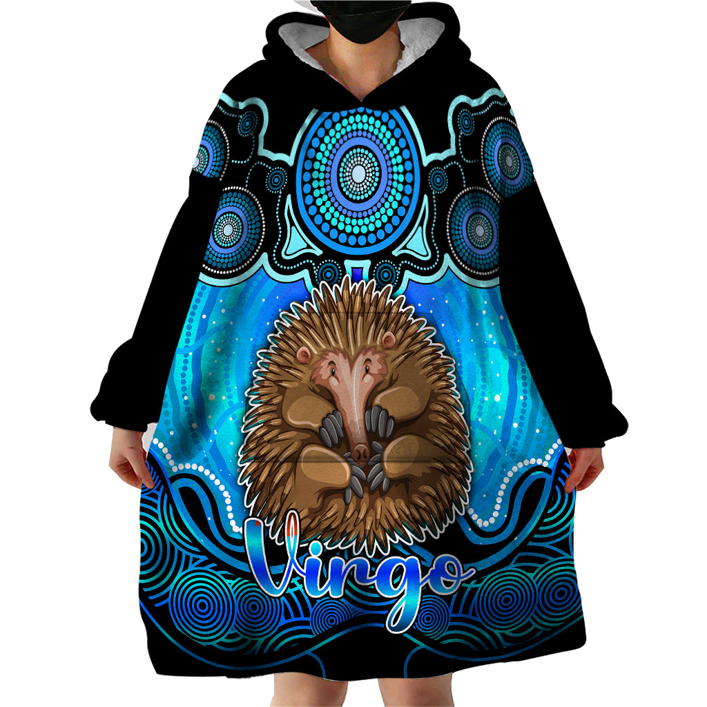 Personalised Australia Virgo Echidna Zodiac Wearable Blanket Hoodie Auz Astrology Aboriginal - Aqua - Vibe Hoodie Shop