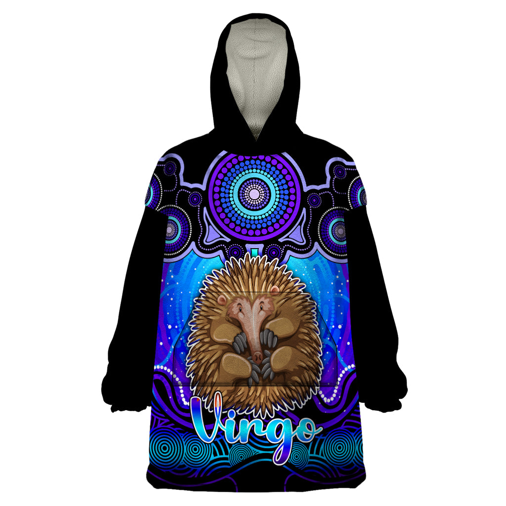 Personalised Australia Virgo Echidna Zodiac Wearable Blanket Hoodie Auz Astrology Aboriginal - Blue - Vibe Hoodie Shop