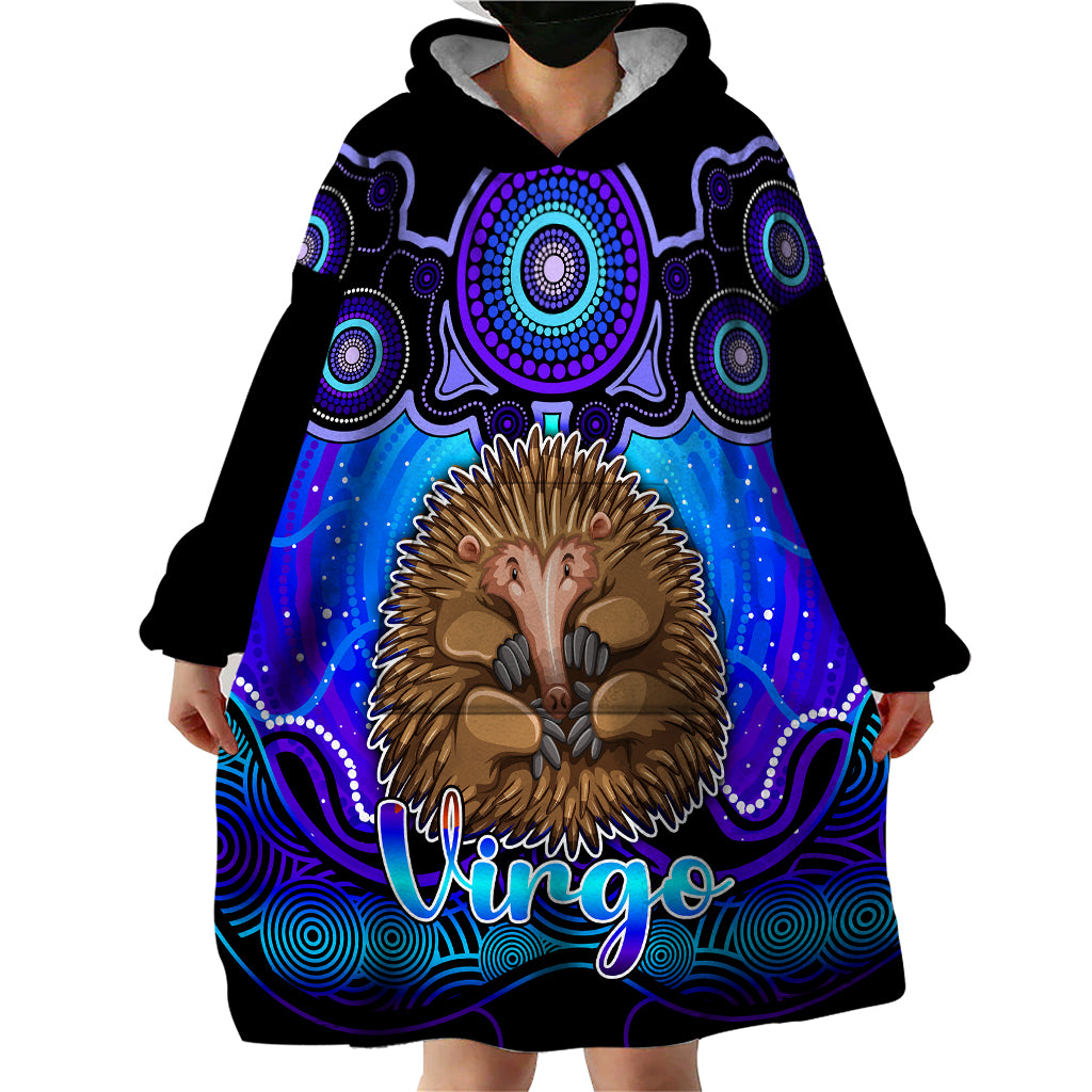 Personalised Australia Virgo Echidna Zodiac Wearable Blanket Hoodie Auz Astrology Aboriginal - Blue - Vibe Hoodie Shop