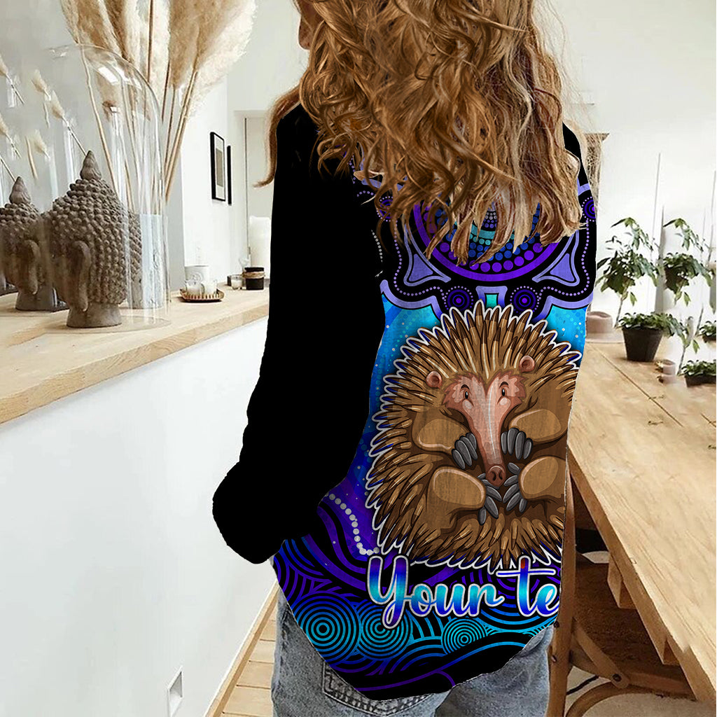 Personalised Australia Virgo Echidna Zodiac Women Casual Shirt Auz Astrology Aboriginal - Blue - Vibe Hoodie Shop