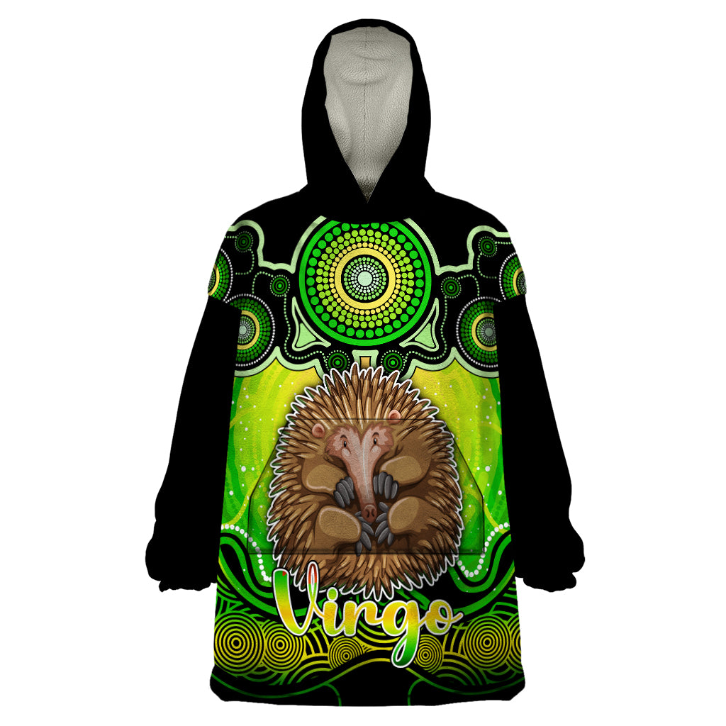 Personalised Australia Virgo Echidna Zodiac Wearable Blanket Hoodie Auz Astrology Aboriginal - Green - Vibe Hoodie Shop