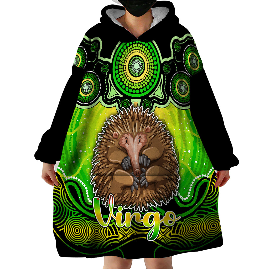 Personalised Australia Virgo Echidna Zodiac Wearable Blanket Hoodie Auz Astrology Aboriginal - Green - Vibe Hoodie Shop