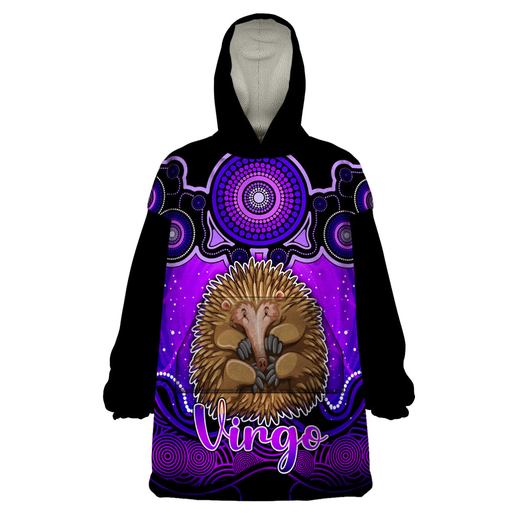 Personalised Australia Virgo Echidna Zodiac Wearable Blanket Hoodie Auz Astrology Aboriginal - Purple - Vibe Hoodie Shop