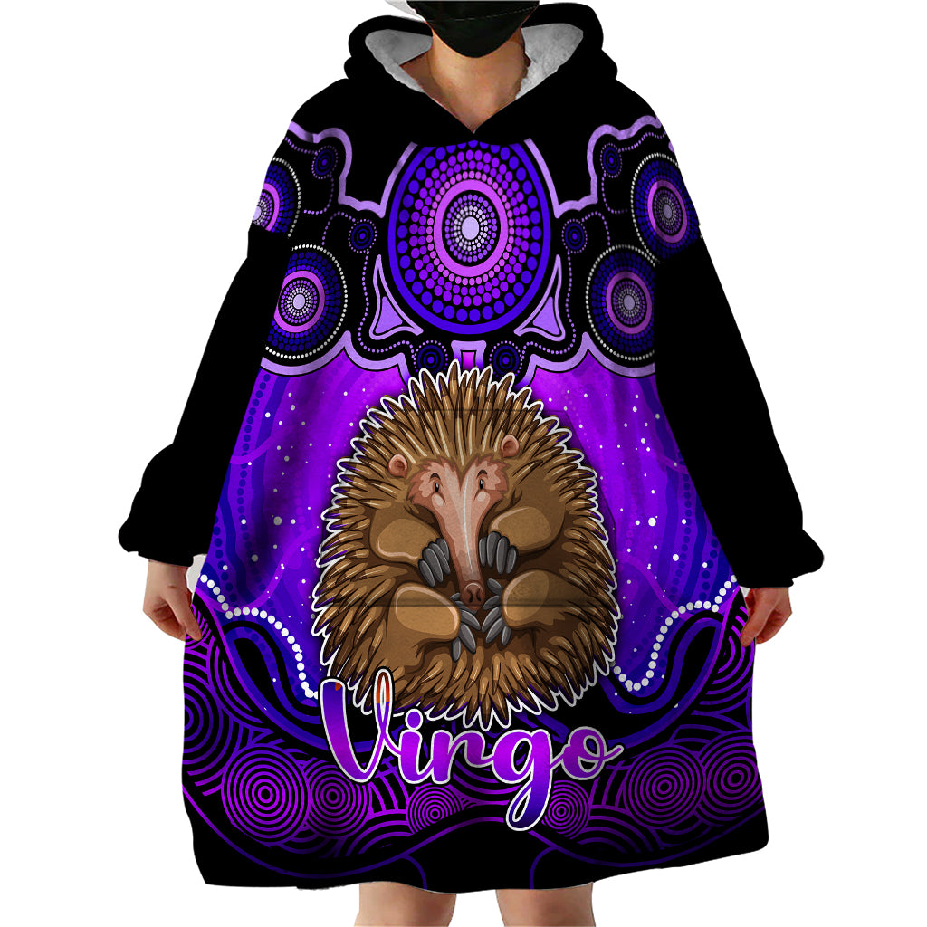 Personalised Australia Virgo Echidna Zodiac Wearable Blanket Hoodie Auz Astrology Aboriginal - Purple - Vibe Hoodie Shop