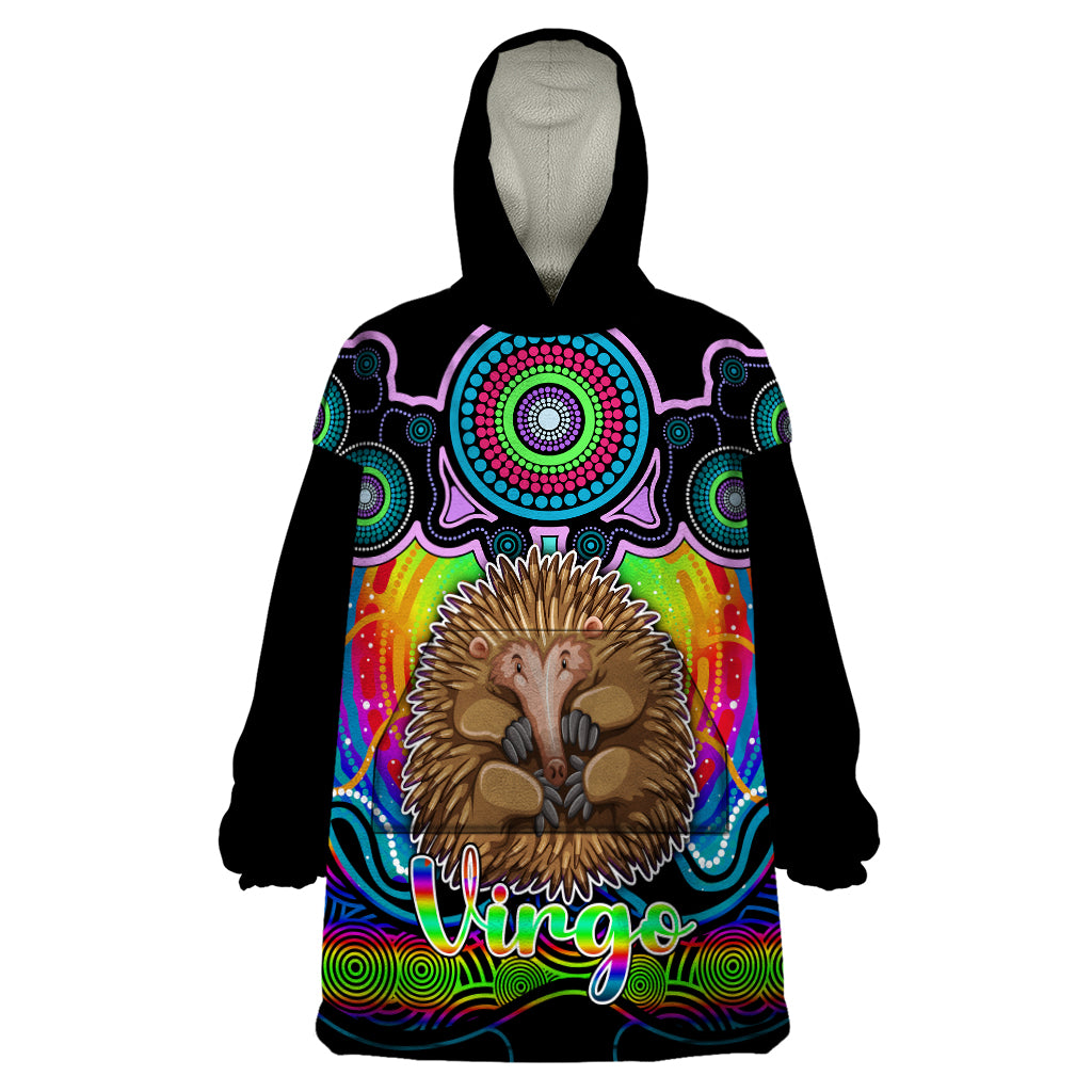 Personalised Australia Virgo Echidna Zodiac Wearable Blanket Hoodie Auz Astrology Aboriginal - Rainbow - Vibe Hoodie Shop