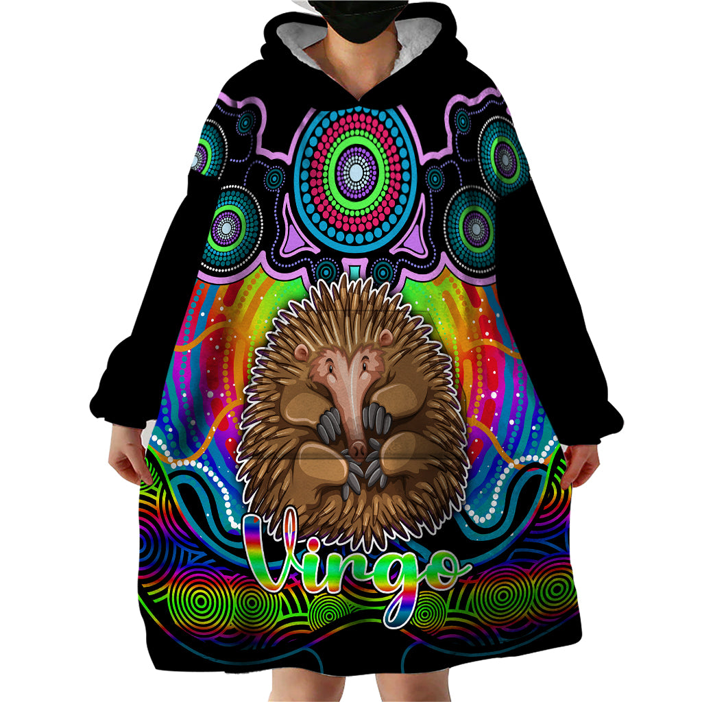 Personalised Australia Virgo Echidna Zodiac Wearable Blanket Hoodie Auz Astrology Aboriginal - Rainbow - Vibe Hoodie Shop