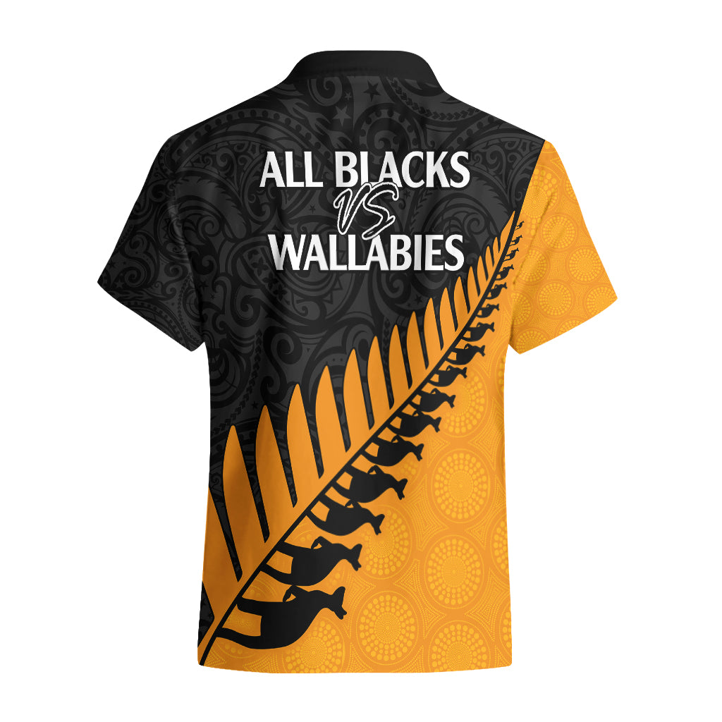 Australia Wallabies and Aotearoa Rugby Hawaiian Shirt Kangaroo Black Fern Maori Gold Vibe - Vibe Hoodie Shop