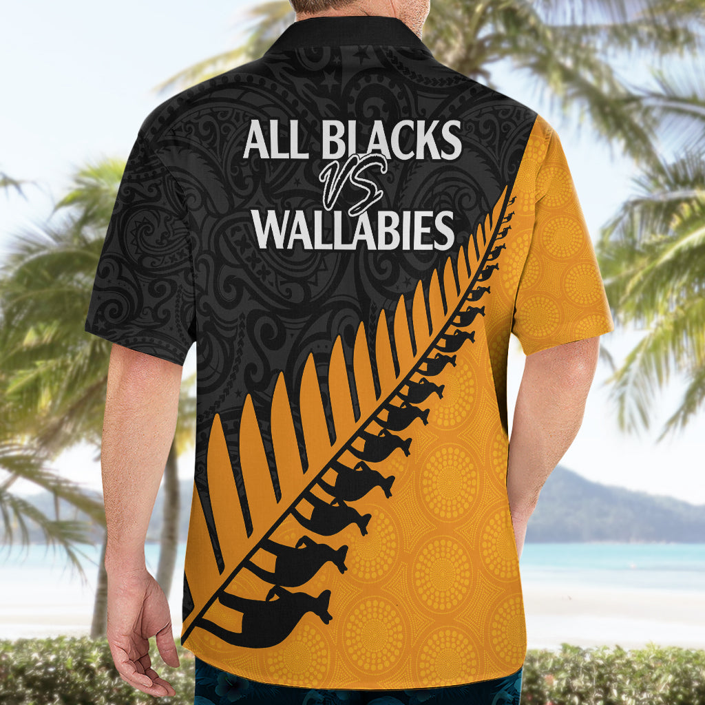 Australia Wallabies and Aotearoa Rugby Hawaiian Shirt Kangaroo Black Fern Maori Gold Vibe - Vibe Hoodie Shop