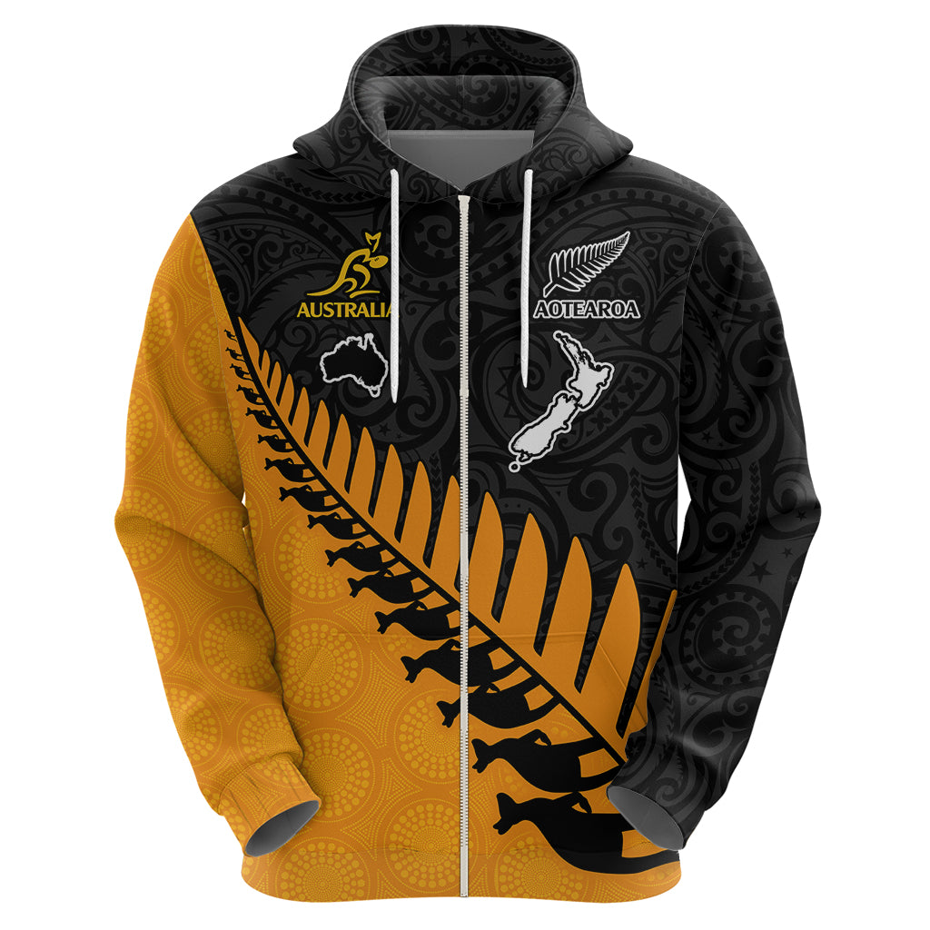 Australia Wallabies and Aotearoa Rugby Hoodie Kangaroo Black Fern Maori Gold Vibe LT9 - Vibe Hoodie Shop
