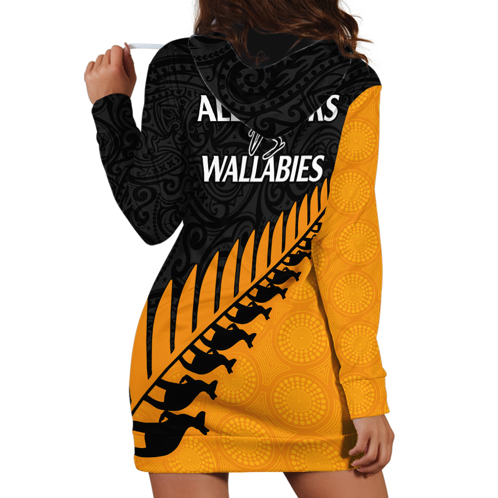 Australia Wallabies and Aotearoa Rugby Hoodie Dress Kangaroo Black Fern Maori Gold Vibe - Vibe Hoodie Shop