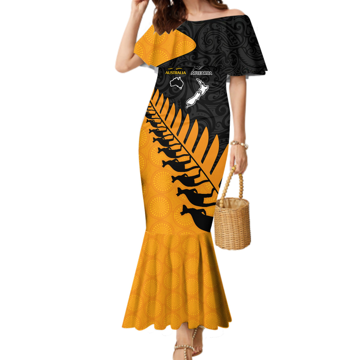 australia-wallabies-and-aotearoa-rugby-mermaid-dress-kangaroo-black-fern-maori-gold-vibe