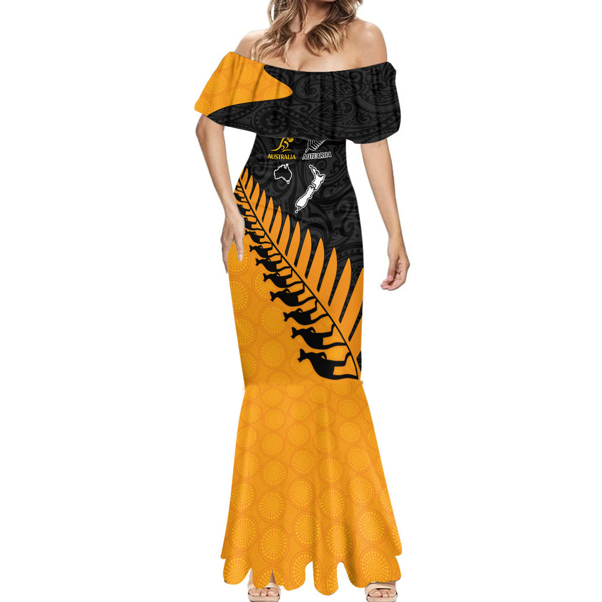 australia-wallabies-and-aotearoa-rugby-mermaid-dress-kangaroo-black-fern-maori-gold-vibe