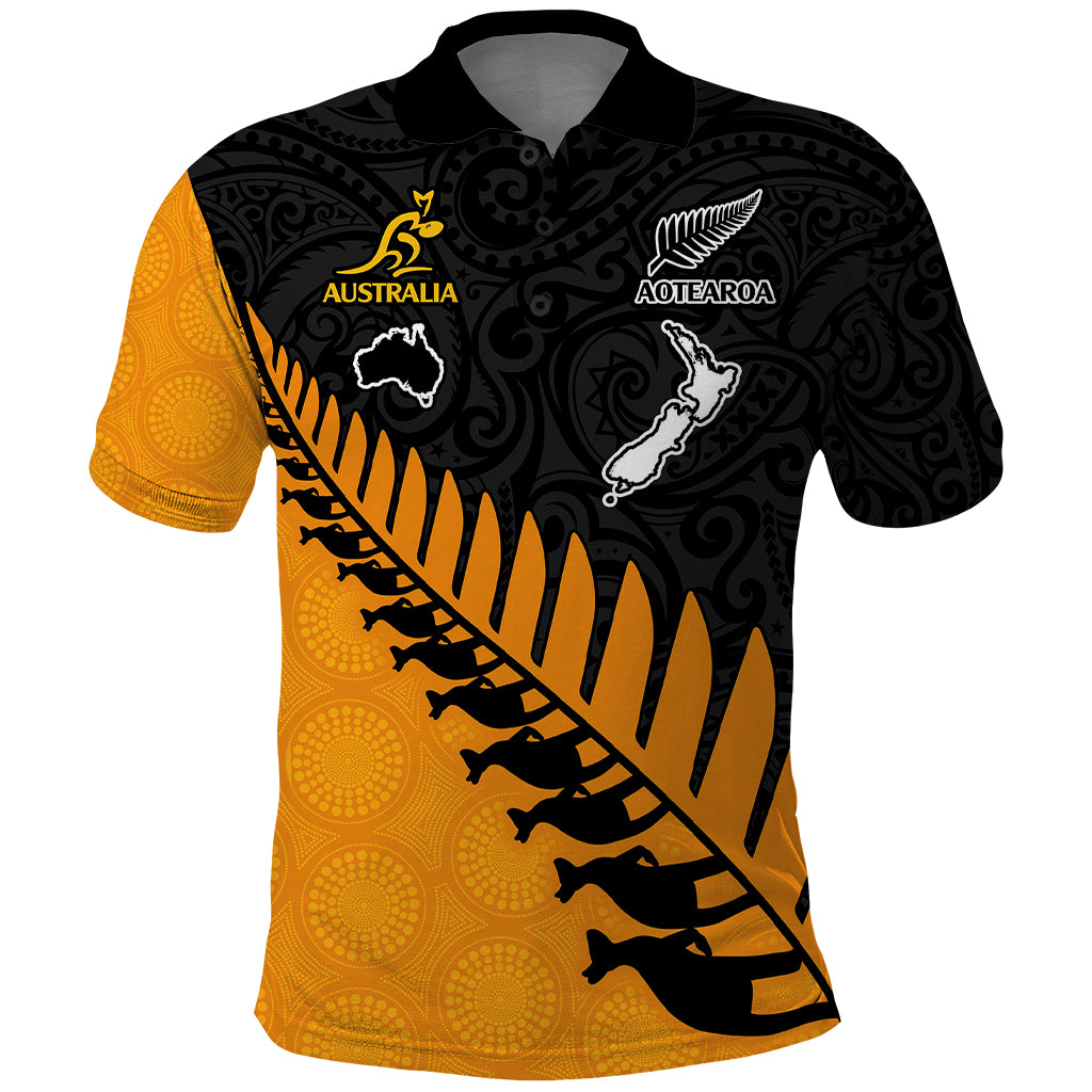 Australia Wallabies and Aotearoa Rugby Polo Shirt Kangaroo Black Fern Maori Gold Vibe LT9 - Vibe Hoodie Shop