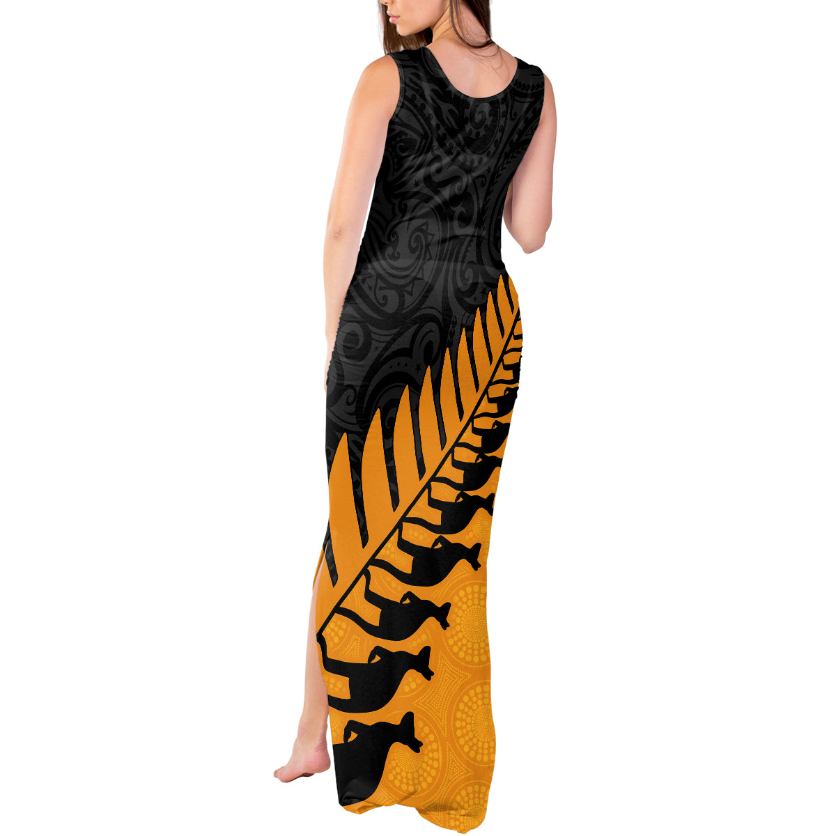 australia-wallabies-and-aotearoa-rugby-tank-maxi-dress-kangaroo-black-fern-maori-gold-vibe