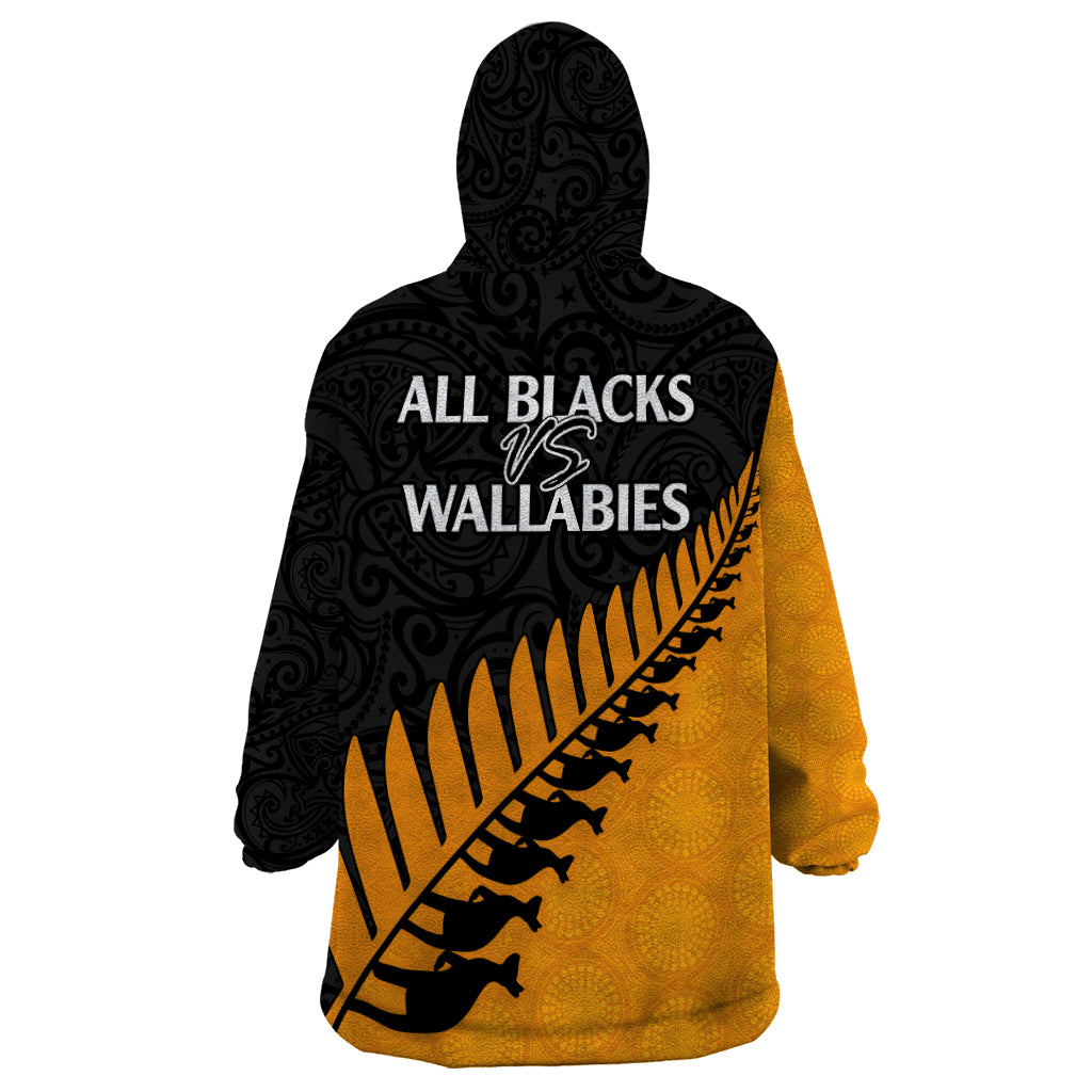 Australia Wallabies and Aotearoa Rugby Wearable Blanket Hoodie Kangaroo Black Fern Maori Gold Vibe - Vibe Hoodie Shop