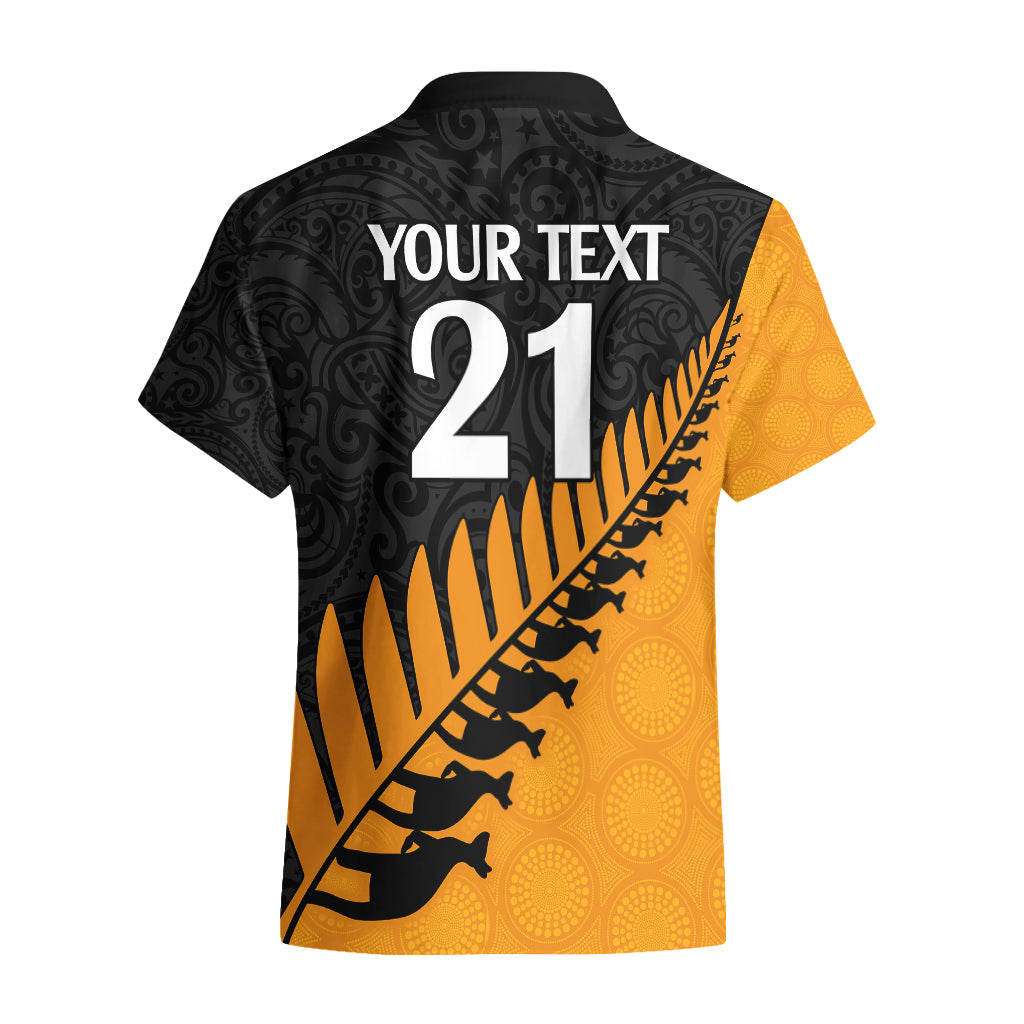 Custom Australia Wallabies and Aotearoa Rugby Hawaiian Shirt Kangaroo Black Fern Maori Gold Vibe - Vibe Hoodie Shop