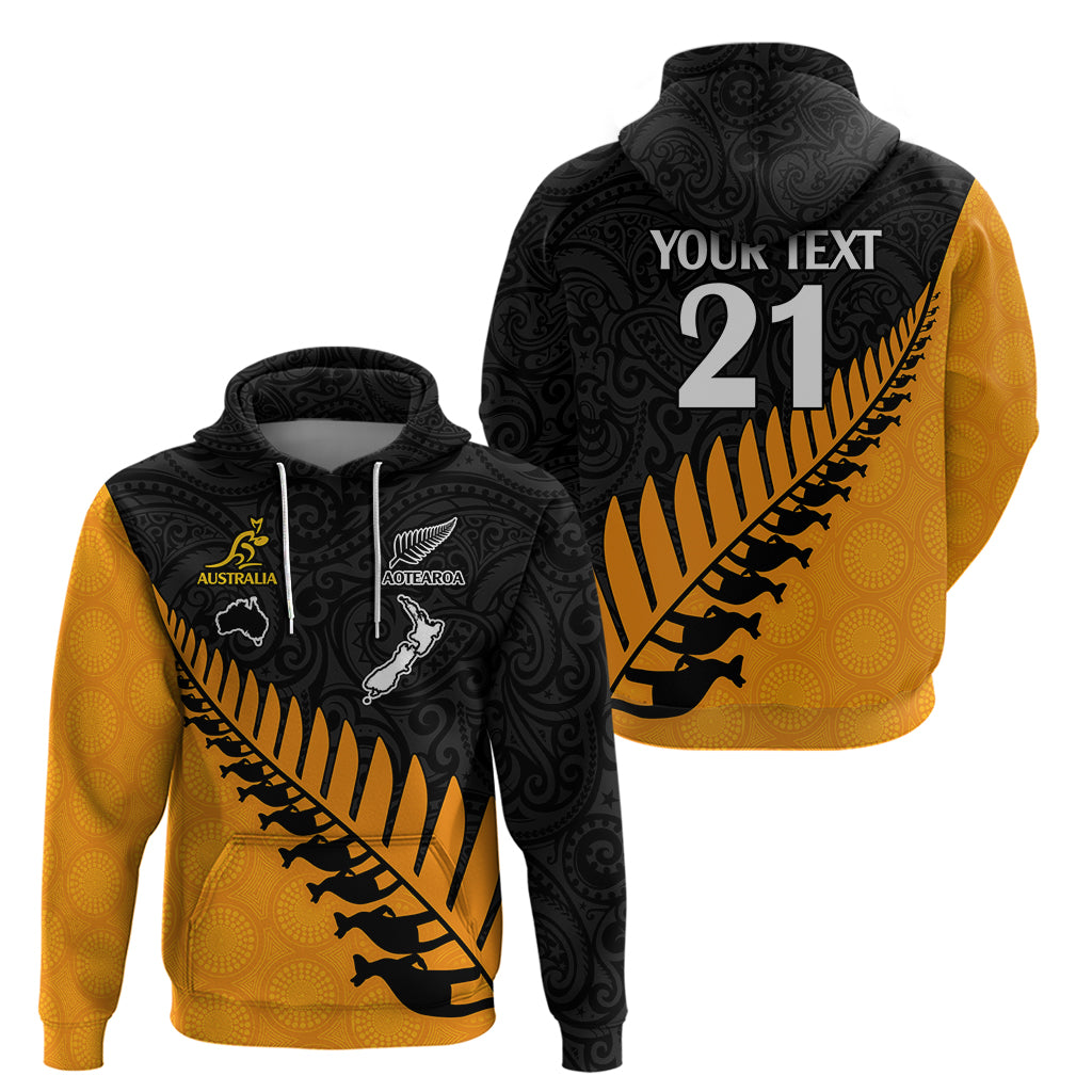 Custom Australia Wallabies and Aotearoa Rugby Hoodie Kangaroo Black Fern Maori Gold Vibe LT9 - Vibe Hoodie Shop