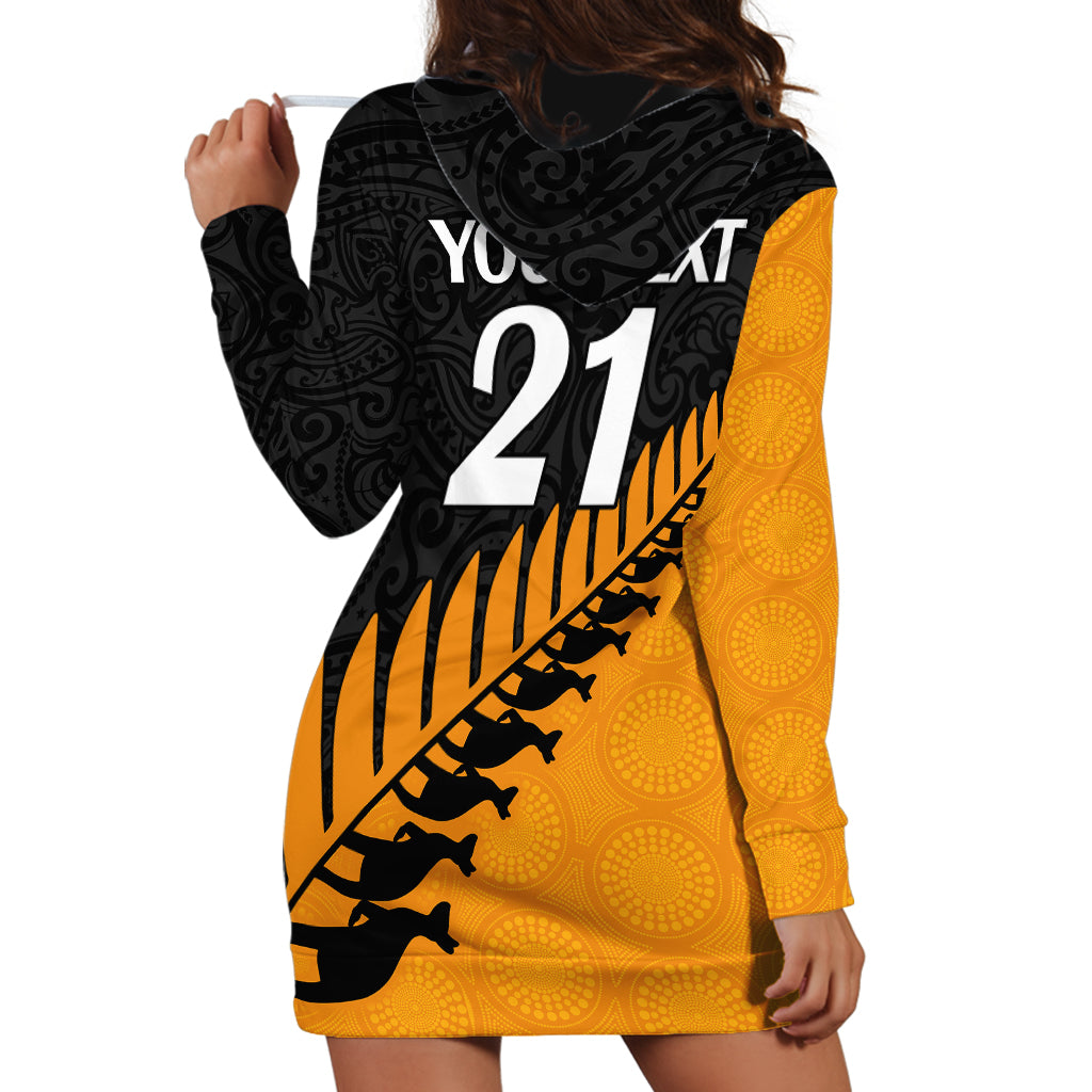 Custom Australia Wallabies and Aotearoa Rugby Hoodie Dress Kangaroo Black Fern Maori Gold Vibe - Vibe Hoodie Shop