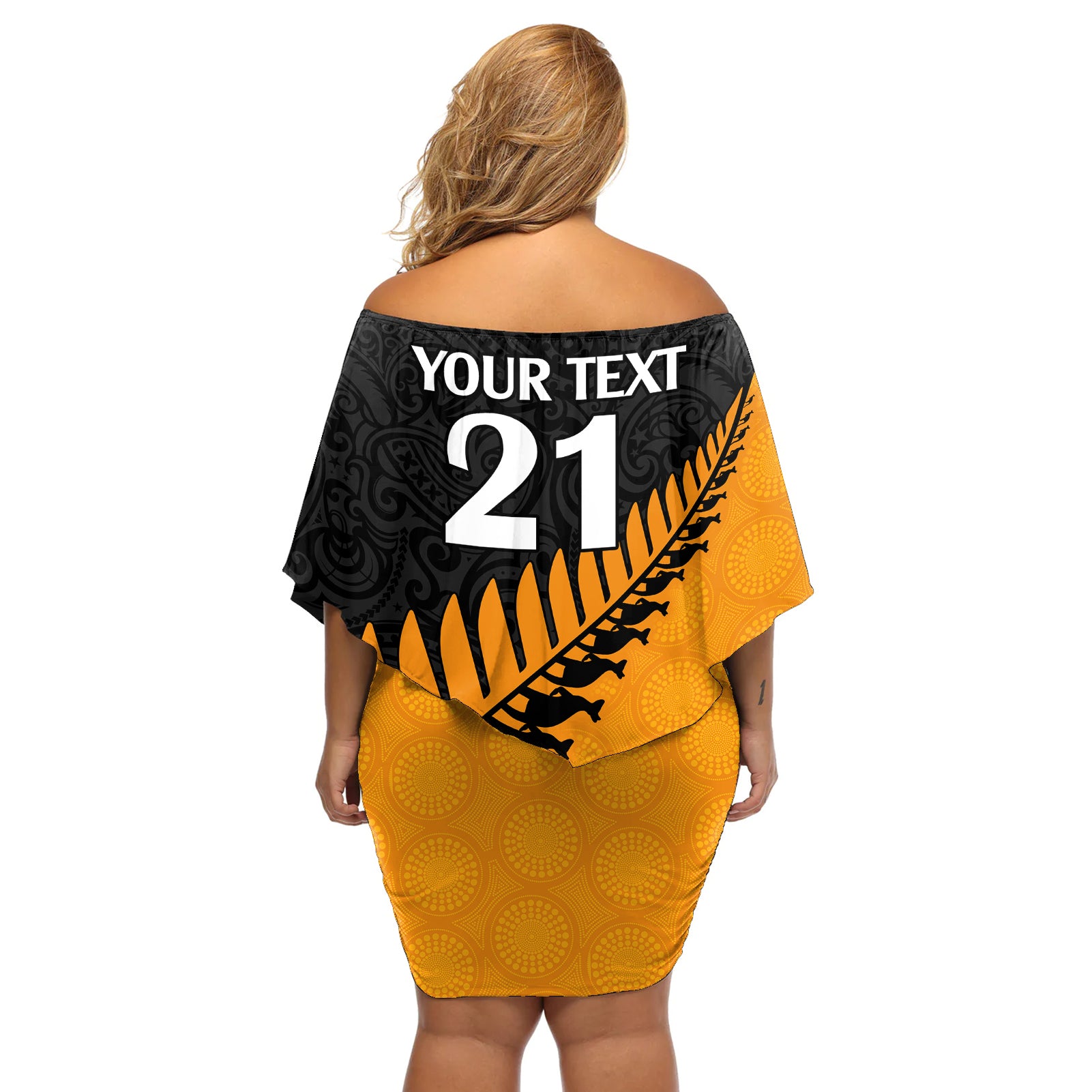 custom-australia-wallabies-and-aotearoa-rugby-off-shoulder-short-dress-kangaroo-black-fern-maori-gold-vibe