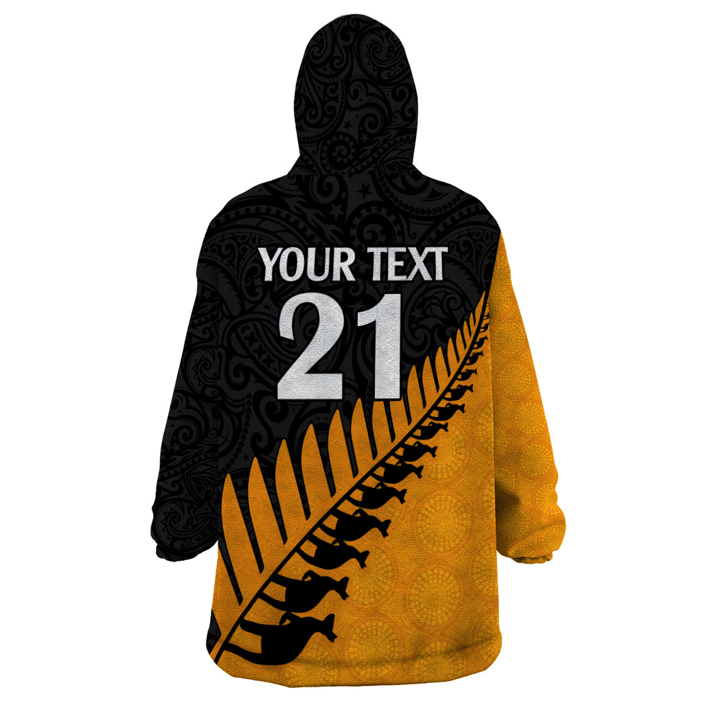 Custom Australia Wallabies and Aotearoa Rugby Wearable Blanket Hoodie Kangaroo Black Fern Maori Gold Vibe - Vibe Hoodie Shop