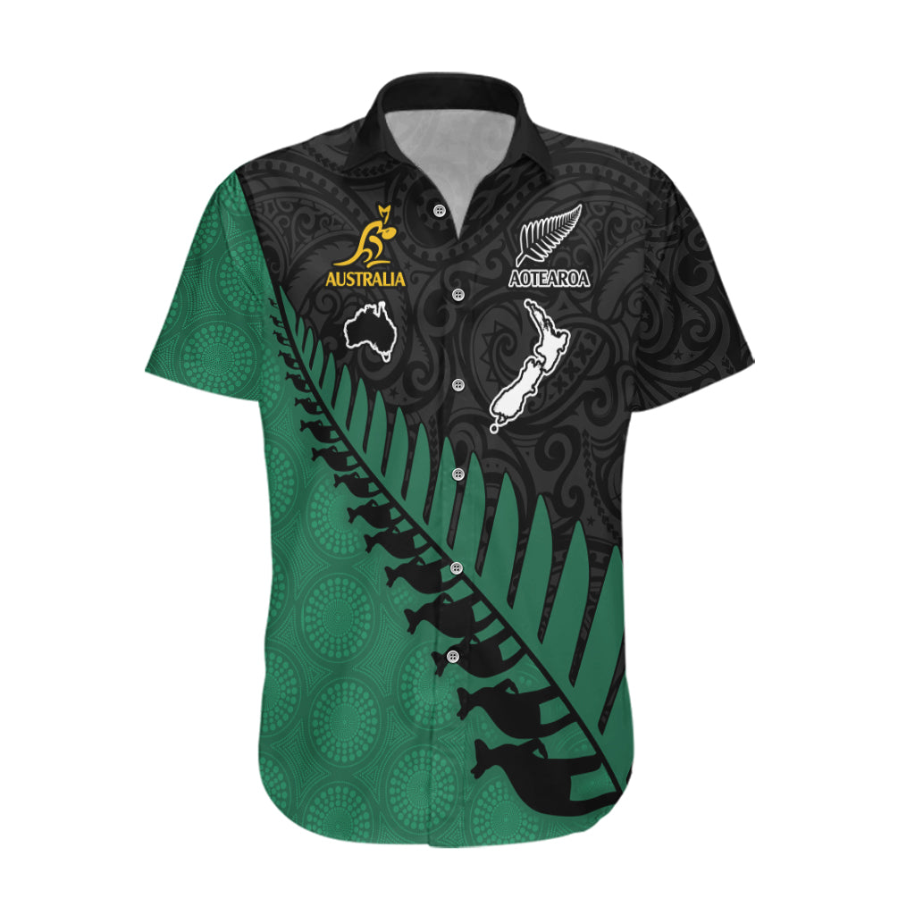 Australia Wallabies and Aotearoa Rugby Hawaiian Shirt Kangaroo Black Fern Maori Green Vibe - Vibe Hoodie Shop