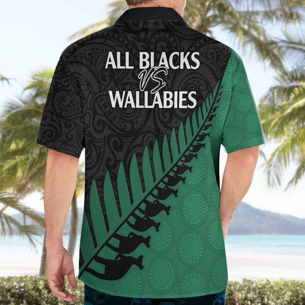 Australia Wallabies and Aotearoa Rugby Hawaiian Shirt Kangaroo Black Fern Maori Green Vibe - Vibe Hoodie Shop