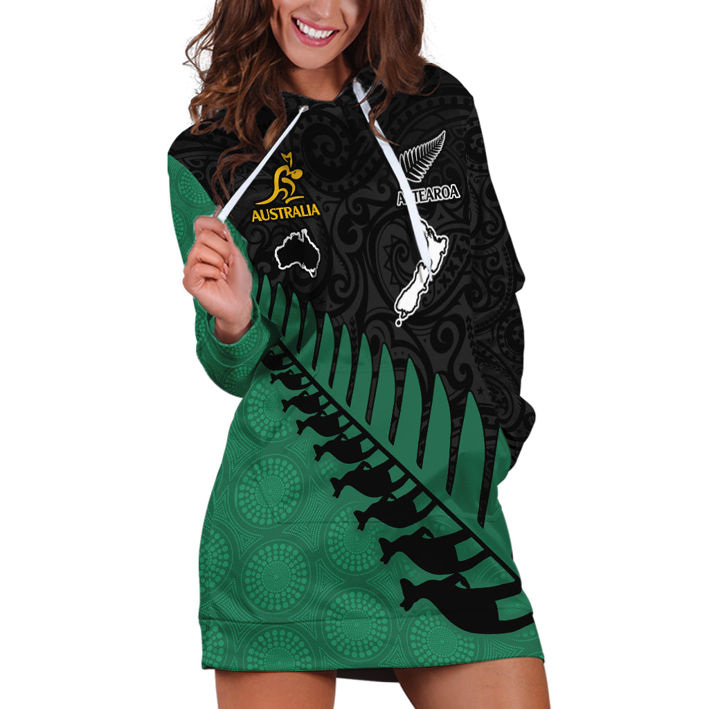 Australia Wallabies and Aotearoa Rugby Hoodie Dress Kangaroo Black Fern Maori Green Vibe - Vibe Hoodie Shop