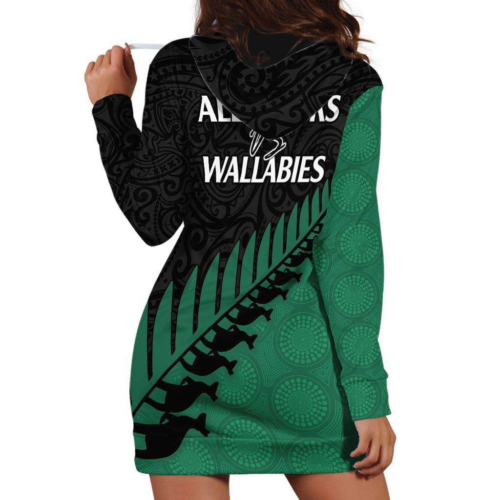 Australia Wallabies and Aotearoa Rugby Hoodie Dress Kangaroo Black Fern Maori Green Vibe - Vibe Hoodie Shop