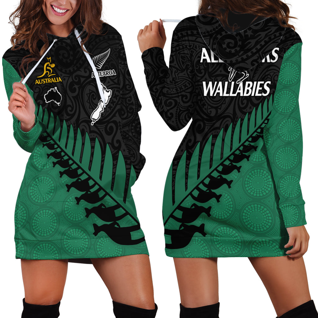 Australia Wallabies and Aotearoa Rugby Hoodie Dress Kangaroo Black Fern Maori Green Vibe - Vibe Hoodie Shop